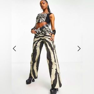THE KRIPT v waist baggy jeans in abstract zebra - part of a set